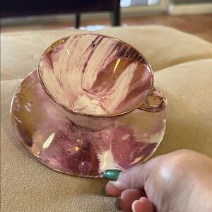 Sascha Brastoff Sacha Surf Ballet Pink Gold Teacup Tea Cup saucer Plate